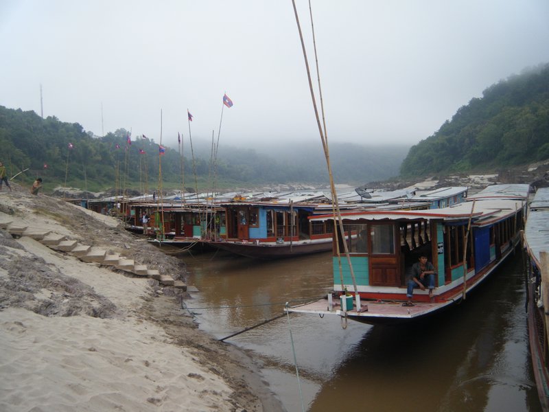 Line of boats in Pak Beng