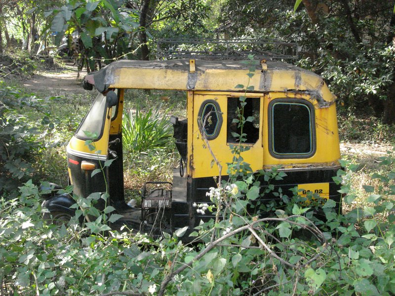 A wrecked rickshaw