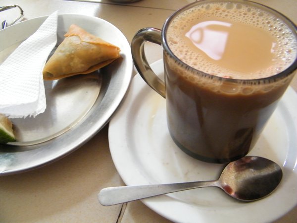 19-Breakfast, Chai tea and a couple samosas