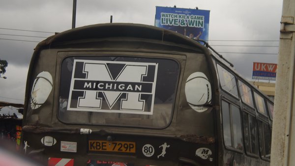 2-Public bus was loaded with Michigan stickers