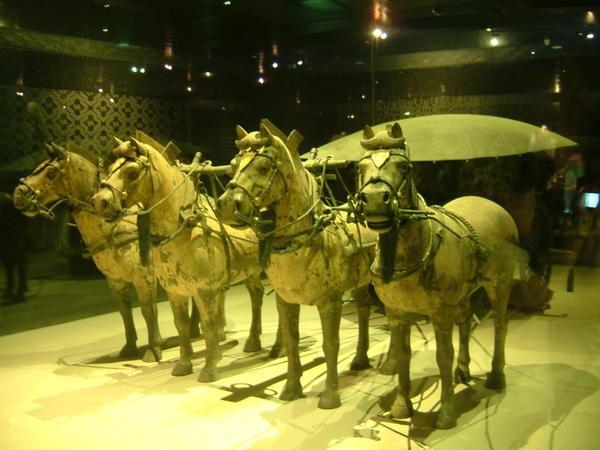 Bronze horses and chariot also found guarding the tomb