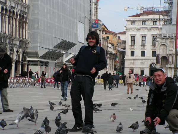 Pigeon feeding in the piazza