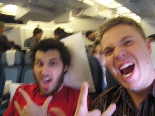 Marcos and Donavin on the flight to Tonga