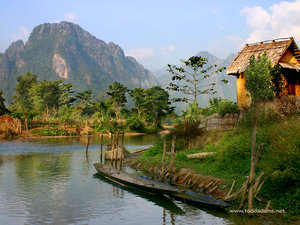 Vieng Vang and typical Laos river valley