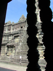 Angkor Wat: View from perimeter gallery up towards central tower.