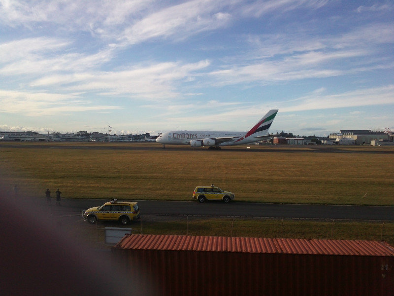 A380 Taking off (as seen from the airside of the airport)