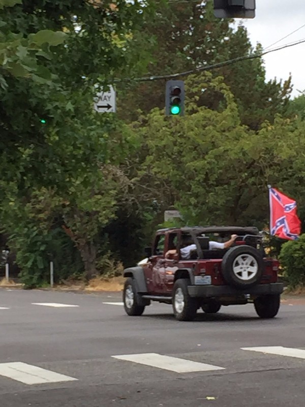 Vancouver red necks keeping it real with a confederate flag... dumb.