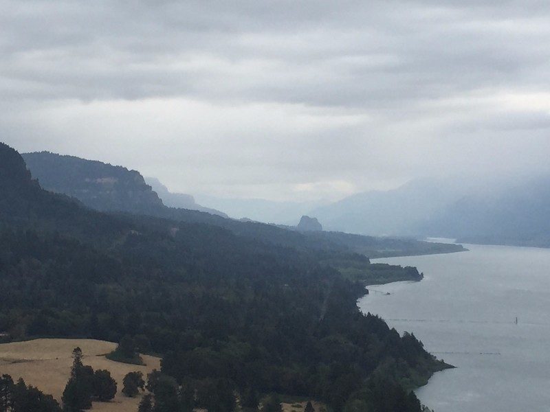 Road trip up Columbia River Gorge - Beacon Rock in the distance