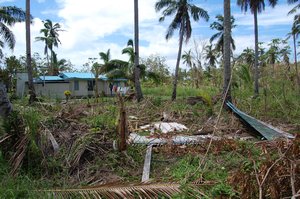 Cyclone damage to houses, Mali island, Fiji.