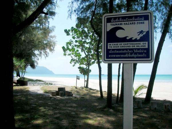 Tsunami evacuation signs dotted the western coastline.