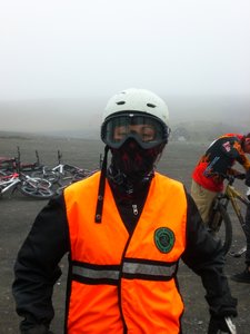 Getting kitted out for The Death Road, up the top @ La Cumbre