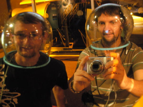 Ian and Nick wearing Helmets at Kennedy Space Centre