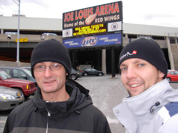 Nick and Ian in front of Joe Louis Arena