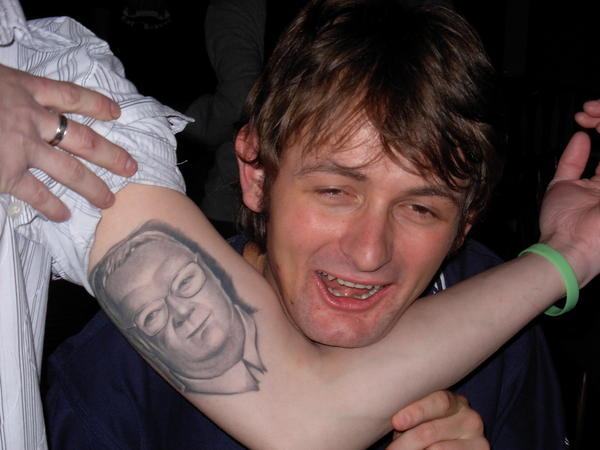 Nick with Stewie and his Harold Bishop tattoo