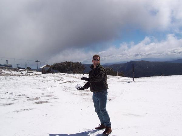 Jamie about to throw a snowball