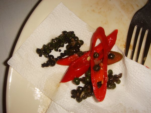 Chili and peppers left after my spicy meal