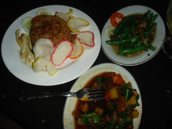 Food at local restaurant (Warung) - we chose dishes from the menu totally randomly