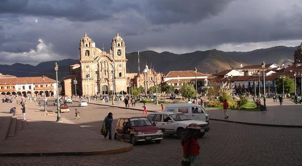 Storm brewing above the Plaza, Andes behind.