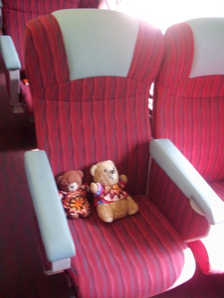 Ted and Button enjoying the comfort of Red Class Seats