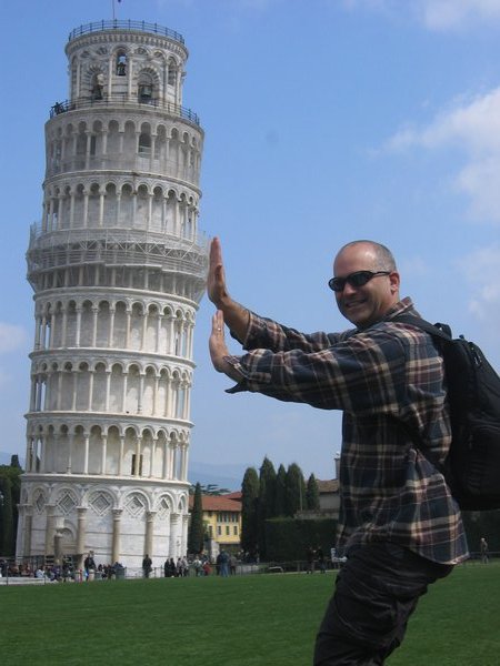 Scott holding up the tower