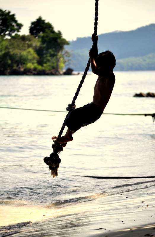Swinging on a rope