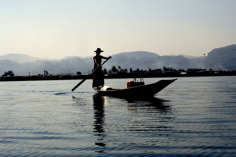 Rowing across the lake