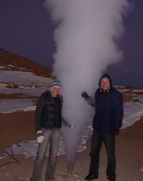 Warming our hands on the ole' geyser