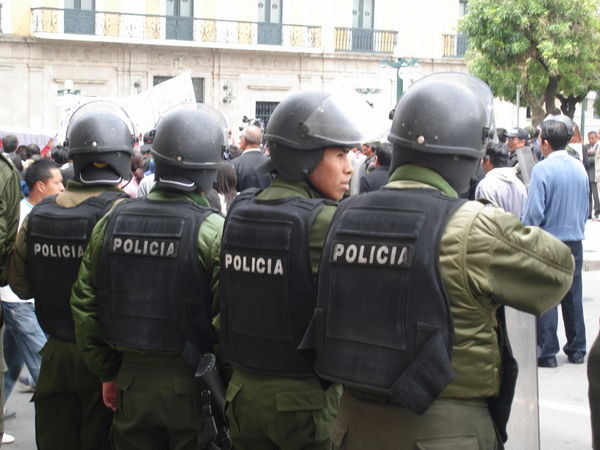 The police guarding a political building