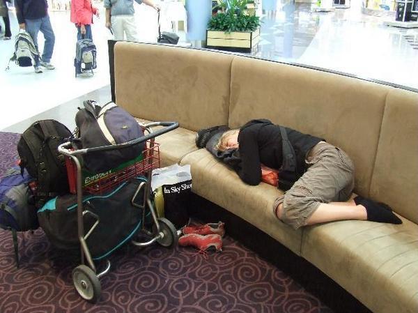 Nic asleep at Perth airport.