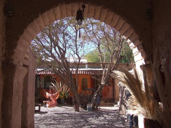 View of the hostel courtyard from the entrance.