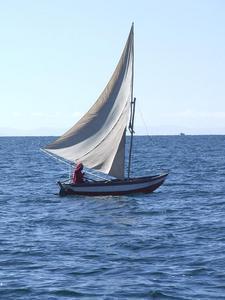 A sail boat on Lake Titicaca.