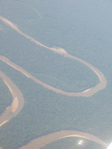 The river snakes through the jungle.