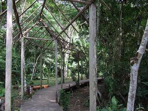The walkway from the sleeping quarters to the dining room.