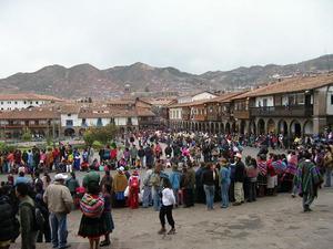 People celebrating the festival in the Plaza de Armas in Cusco.
