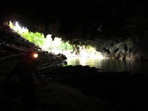 Inside the cave entrance looking out.