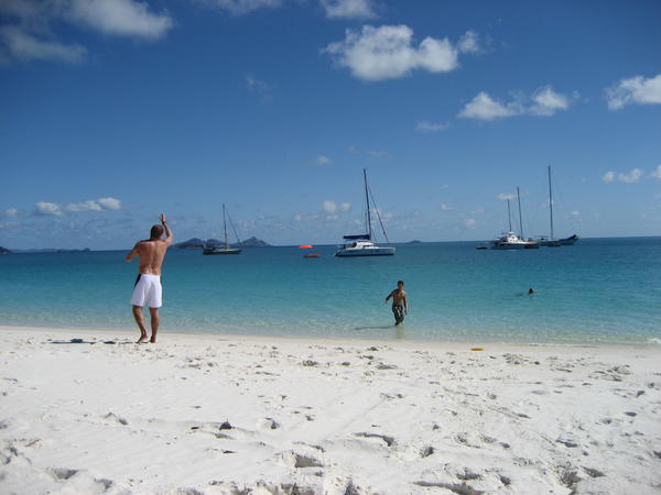 Playing Frisby on Whitehaven Beach, the Whitsundays