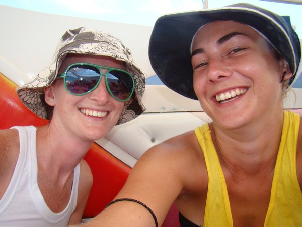 Tracey and I on speedboat to destination