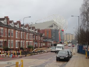 View back to Old Trafford from Sir Matt Busby Way