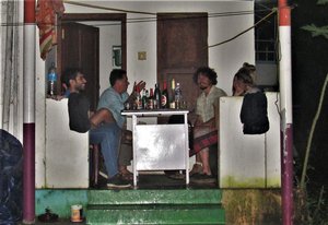 Hosting some guests outside our grungy room, Johnson's, Alleppey