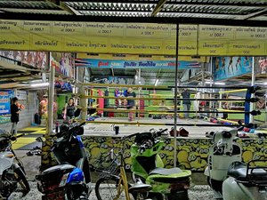 Boxing gym abutting Tattoo guesthouse, Trat