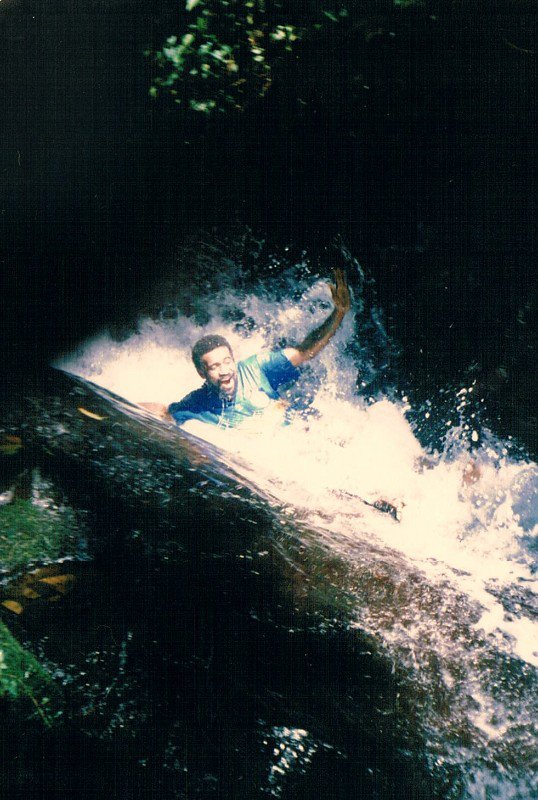Rusi rides the water-slide, Taveuni