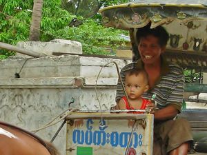 Tot driving horse and buggy, Mandalay