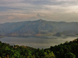 Pokhara lake foreground and Annapurna range behind - another poor hazy day