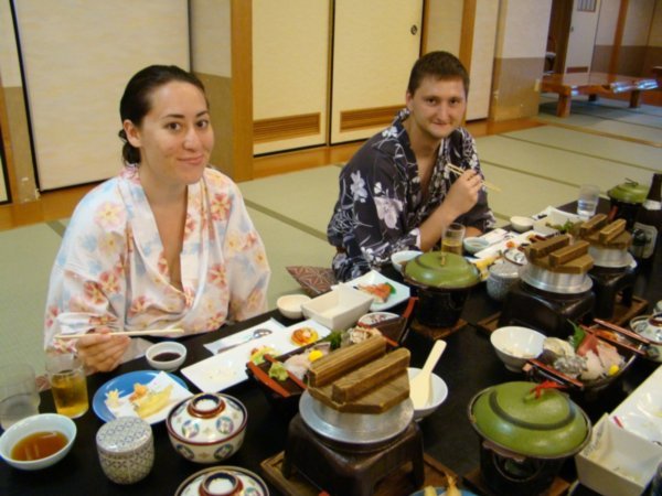 Eating dinner in yukatas