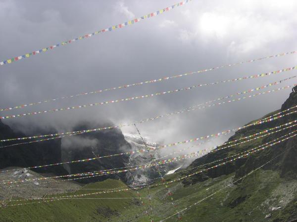 prayer flags and glacier
