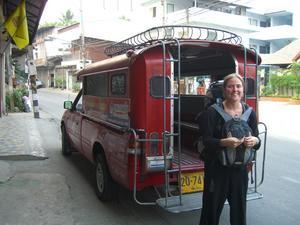 Grand arrival in Chaing Mai in our 'red bus'