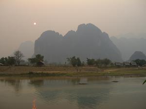 View of the Limestone hills from Vang Vieng