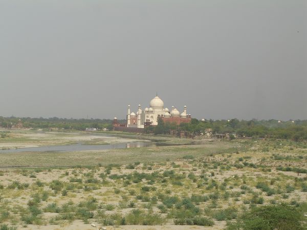 Our first glimpse of the Taj Mahal from Agra's Fort