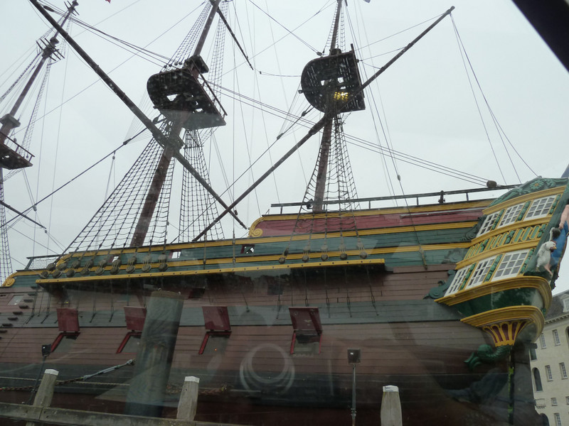 historic ship displayed in front of National Maritime Museum