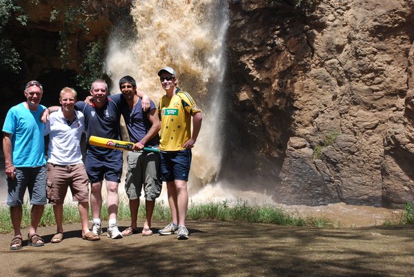 The gang in front of waterfall
